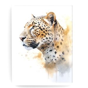 Watercolor Leopard Portrait Wall Art Illustration Print Poster Unframed